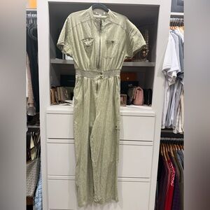 Urban Outfitters Light Olive Short-Sleeve Utility Jumpsuit